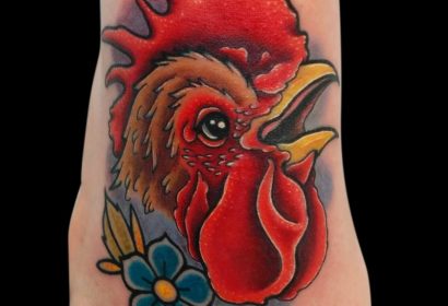 Illustrative style rooster tattoo by Jake B