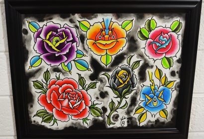 traditional flowers tattoo flash