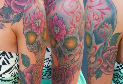 Sugar Skull Roses tattoo by Jake B