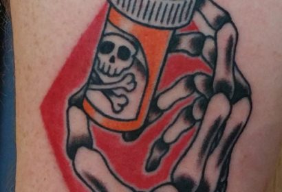 skeleton hand addiction tattoo