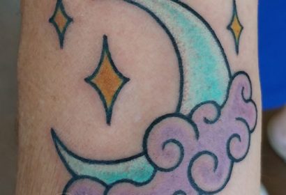 traditional moon tattoo by Jake B