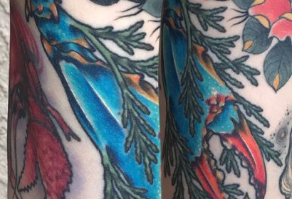 Illustrative style blue crab claw tattoo by Jake B