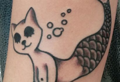 Traditional style mermaid cat tattoo by Jake B