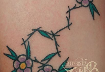 Traditional style molecule flowers tattoo by jake b