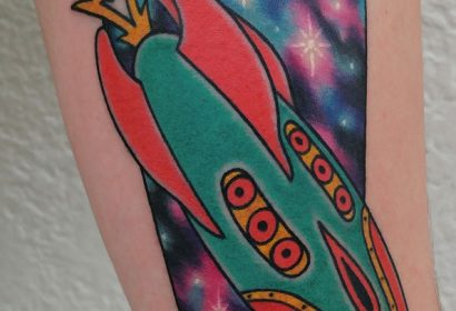 traditional style rocket tattoo by Jake B