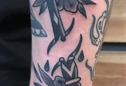 black and grey ink pen tattoo by jake b