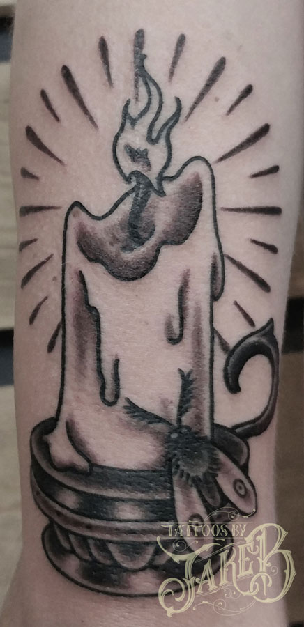 Black and Grey Candle Tattoo