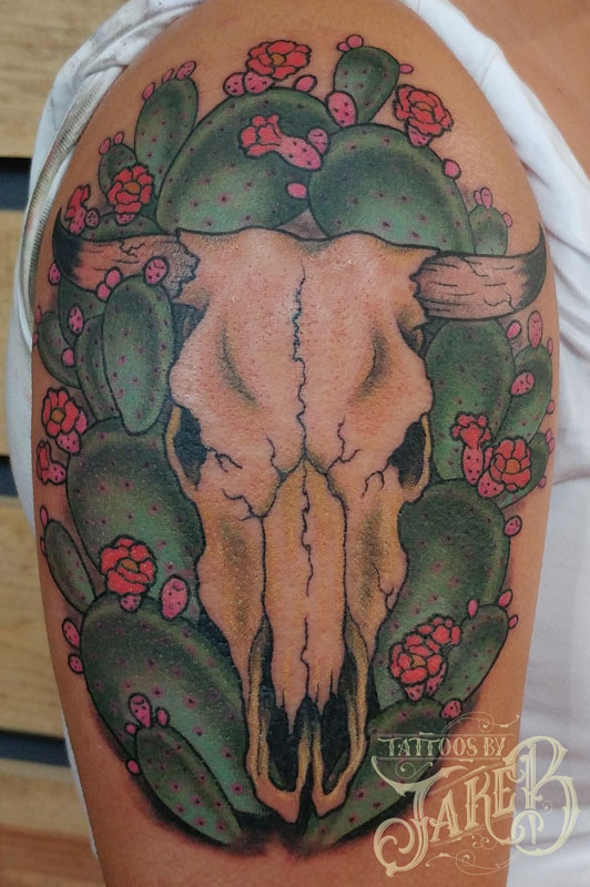 cow skull and cactus tattoo