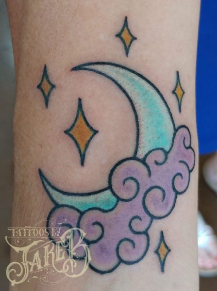 traditional moon tattoo by Jake B