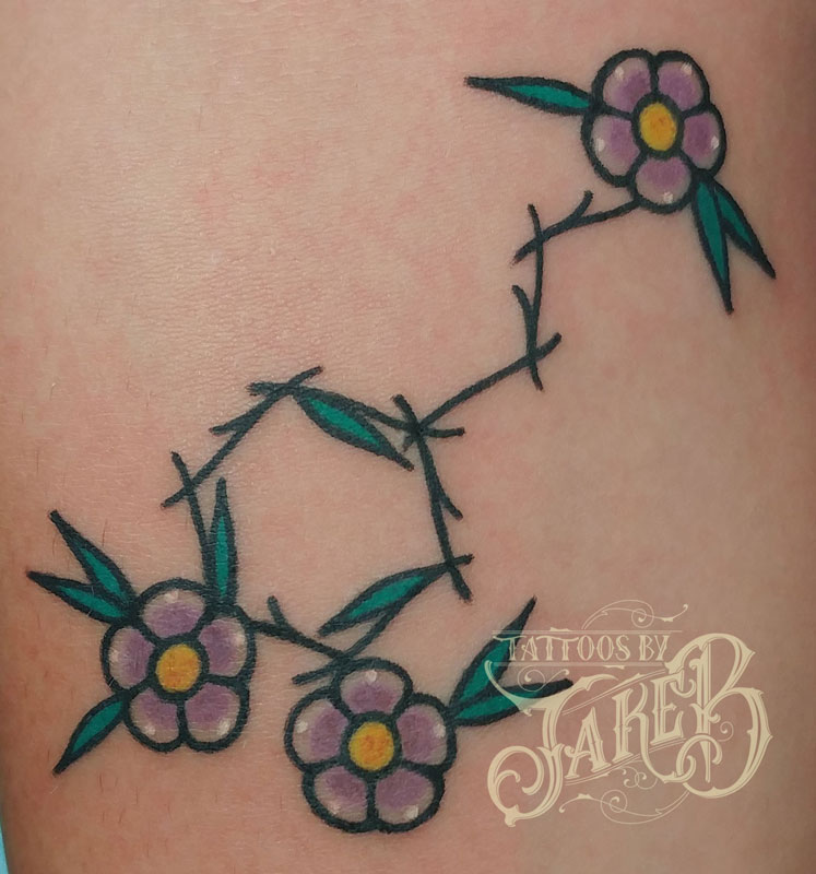 Traditional style molecule flowers tattoo by jake b