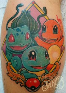 bulbasaur charmander squirttle pokemon starters tattoo by Jake B