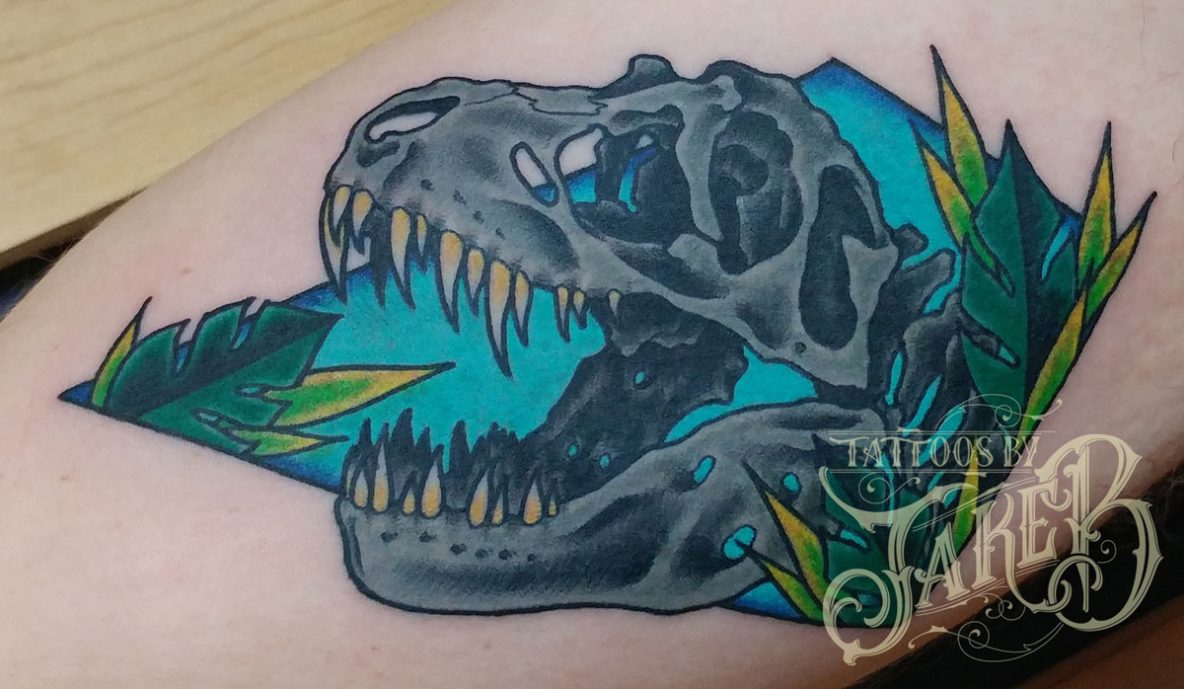 traditional dinosaur t-rex skull tattoo