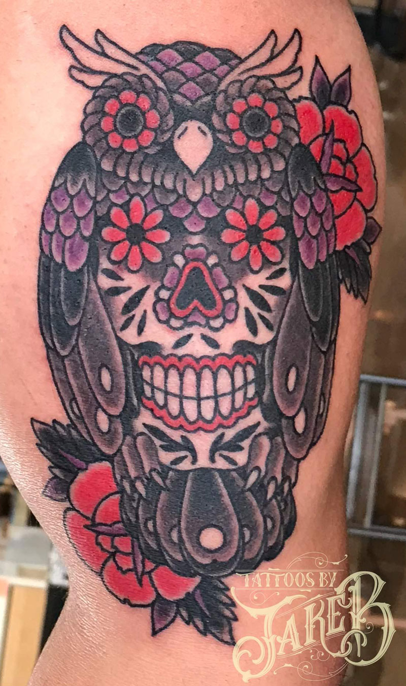 sugar skull owl tattoo