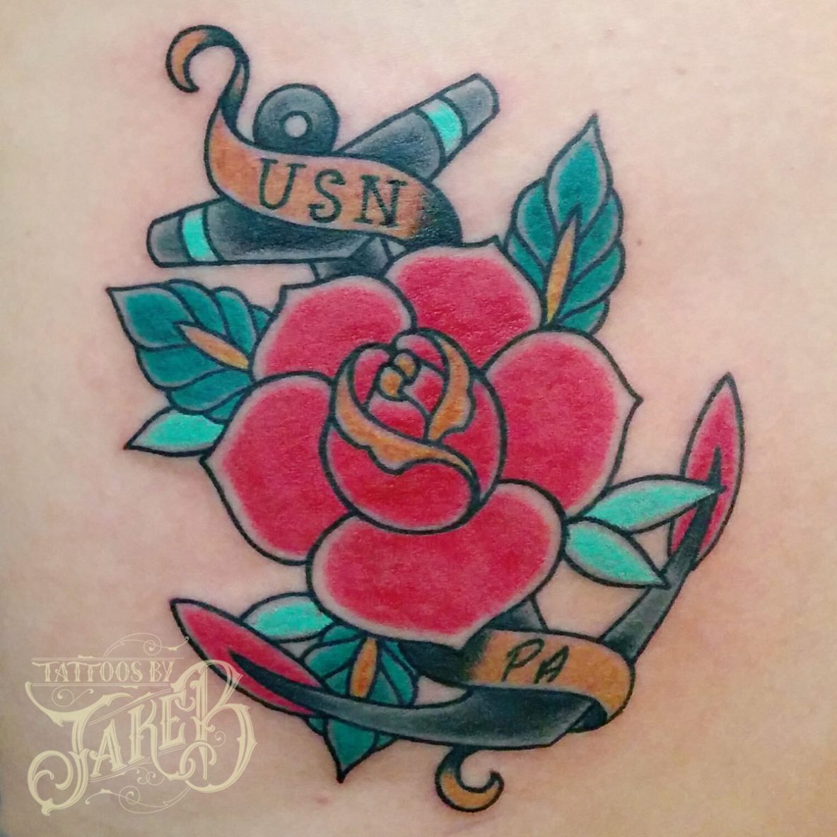 rose anchor tattoo by jake b