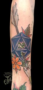 dungeons & dragons d20 arrow tattoo by Jake B