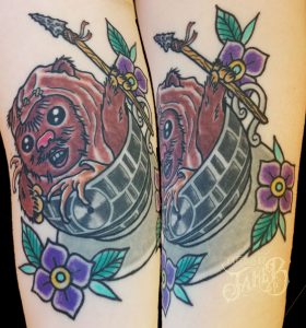 traditional teacup and ewok tattoo by Jake B
