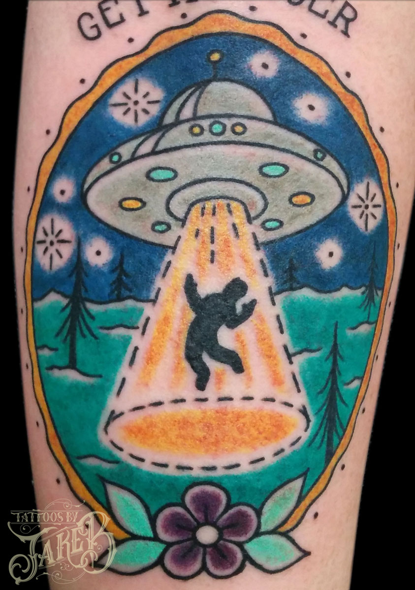 traditional aliens and ufo tattoo