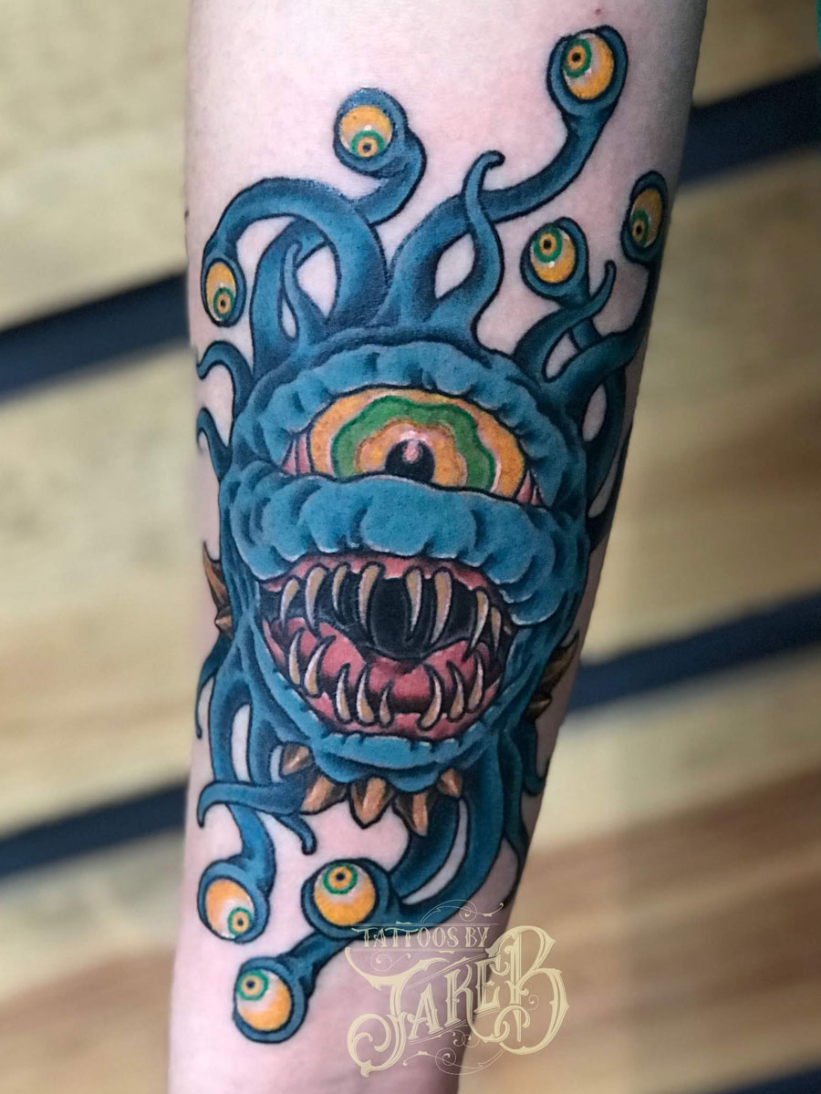 dungeons & dragons beholder tattoo by Jake B