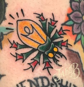Traditional bulb bug tattoo by Jake B