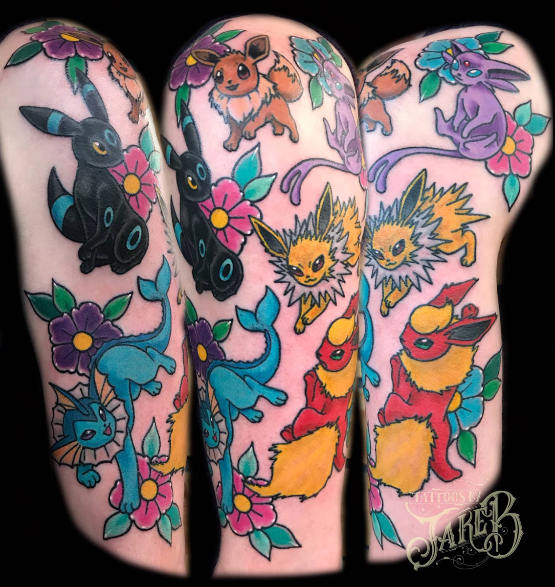 traditional pokemon eevelutions tattoo by Jake B