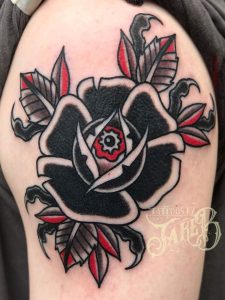 traditional eyeball rose tattoo by Jake B