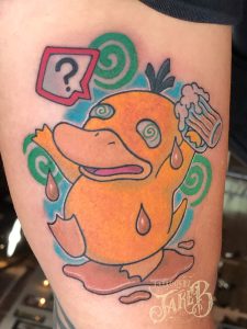 traditional drunk psyduck tattoo by Jake B