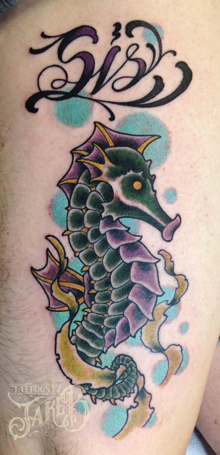 seahorse tattoo by Jake B