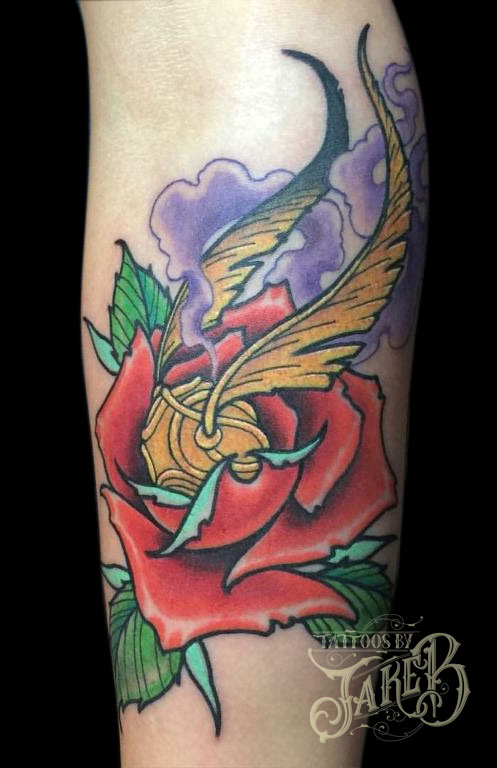 harry potter rose snitch tattoo by Jake B