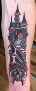 traditional castle bat tattoo by Jake B