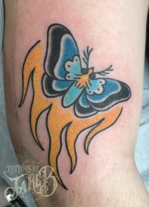 Burning moth tattoo by Jake B