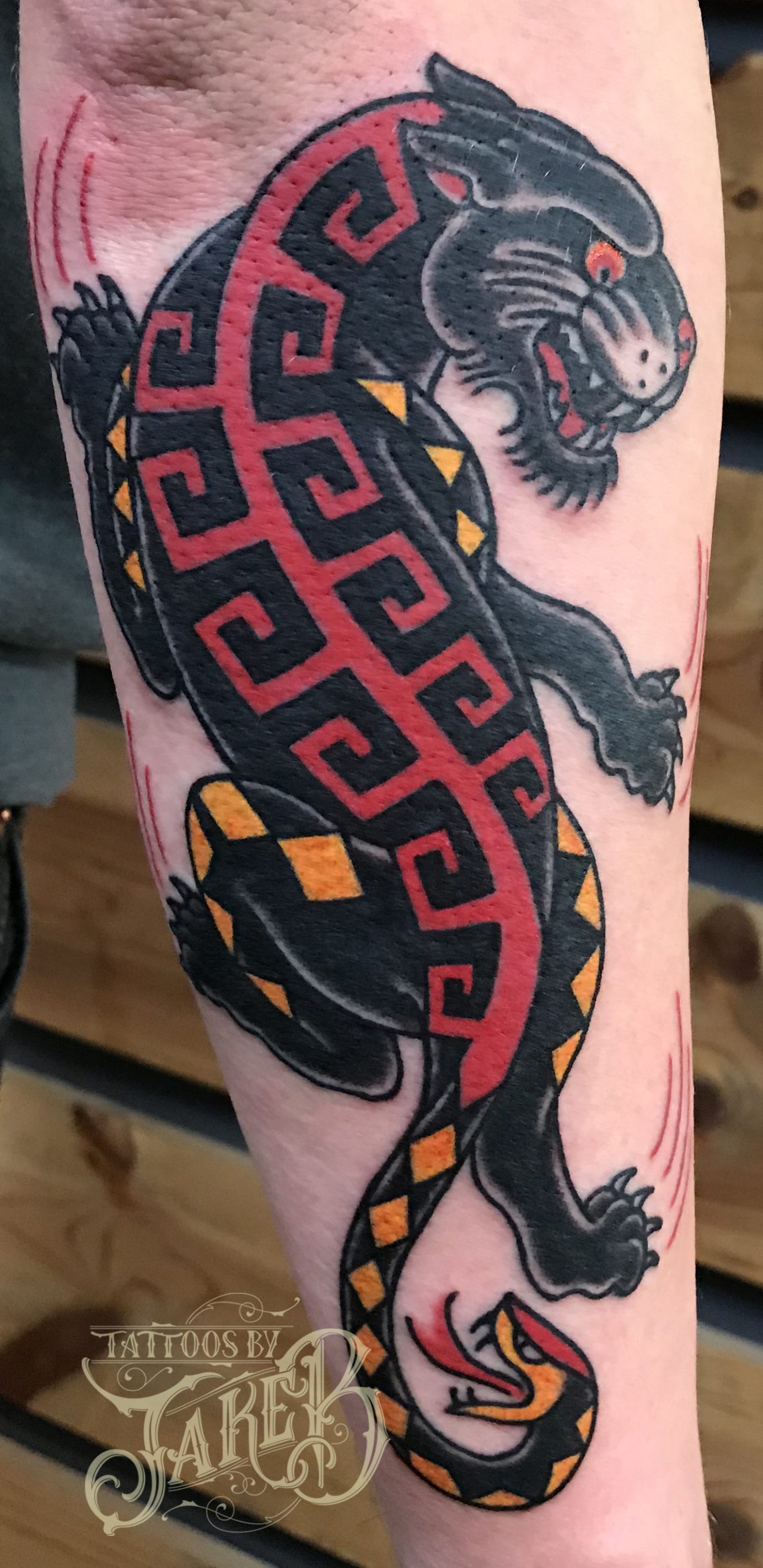Traditional Southwest Panther tattoo by Jake B