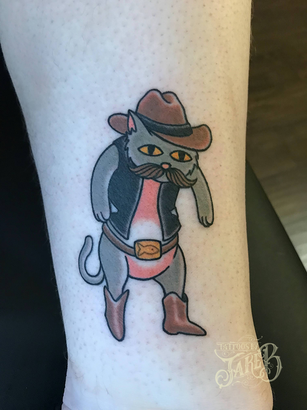cowboy cat tattoo by Jake B