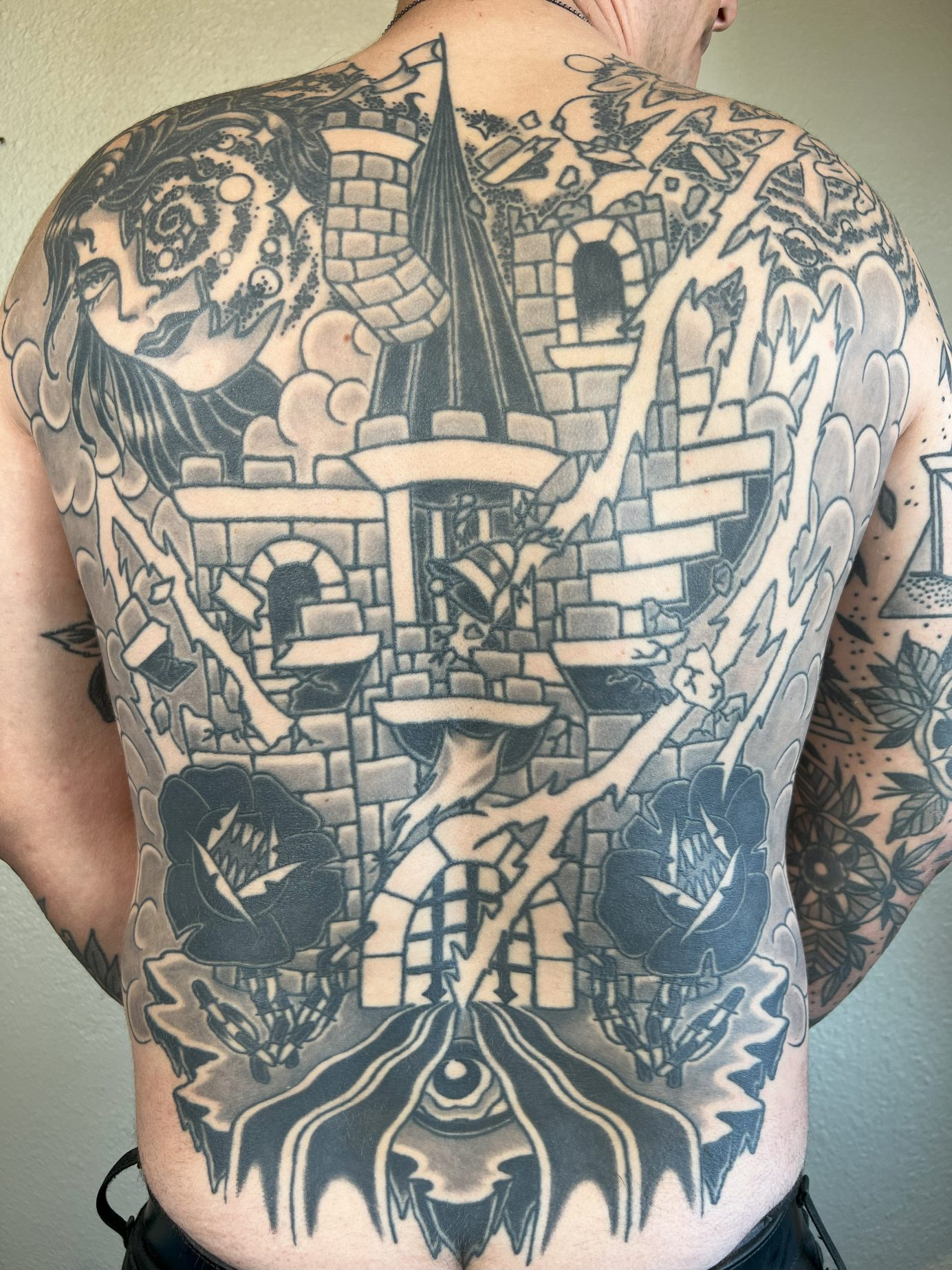 Crumbling Castle Backpiece tattoo by Jake B
