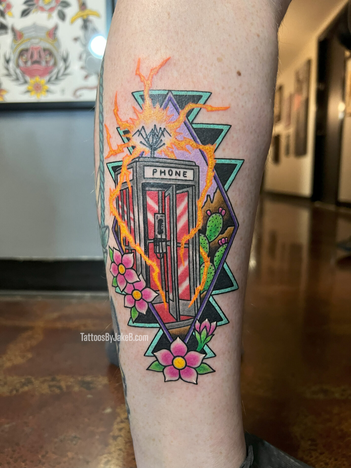 Phone booth from Bill and Ted tattoo by Jake B