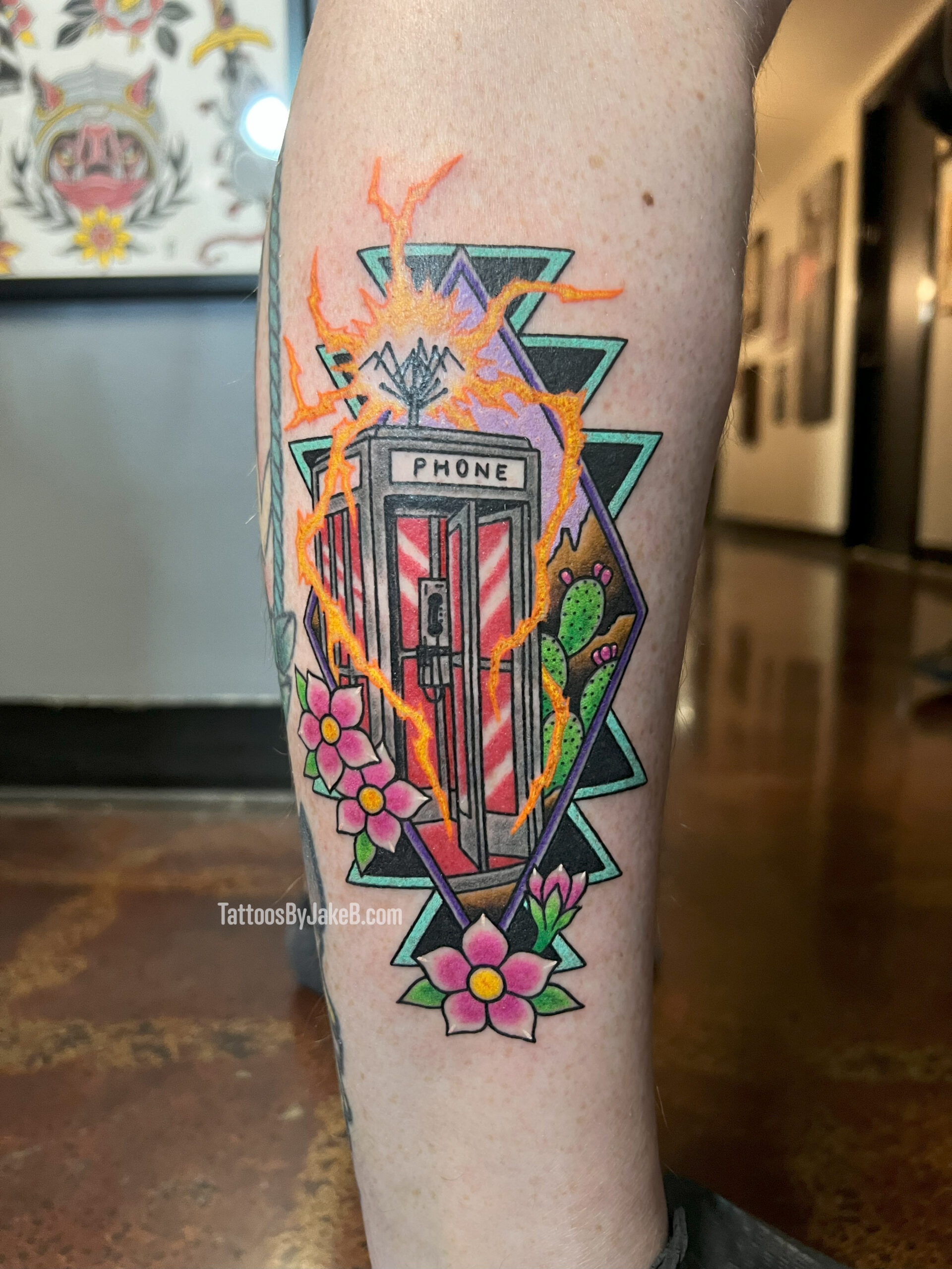 Phone booth from Bill and Ted tattoo by Jake B