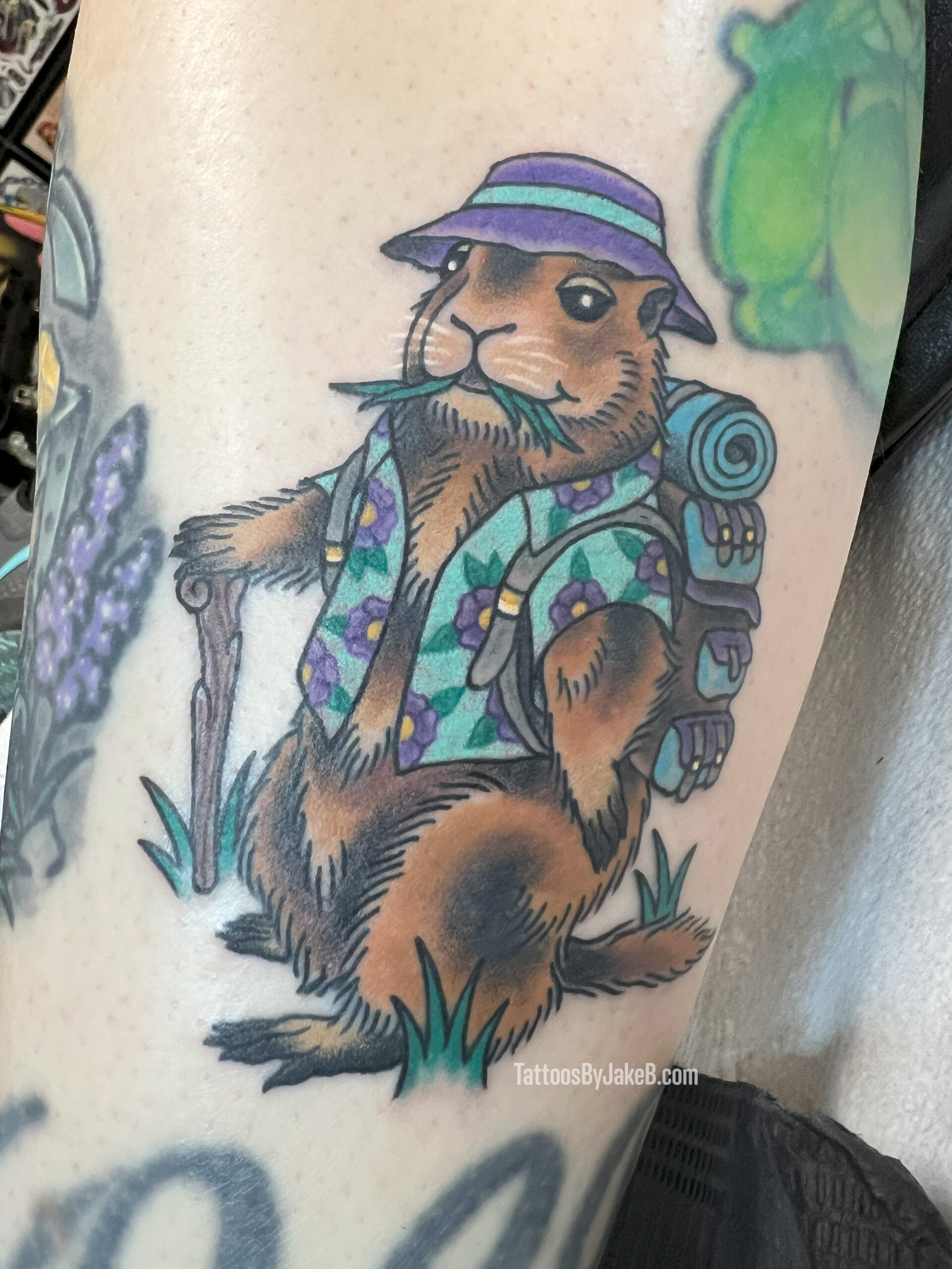 Hiker marmot tattoo by Jake B