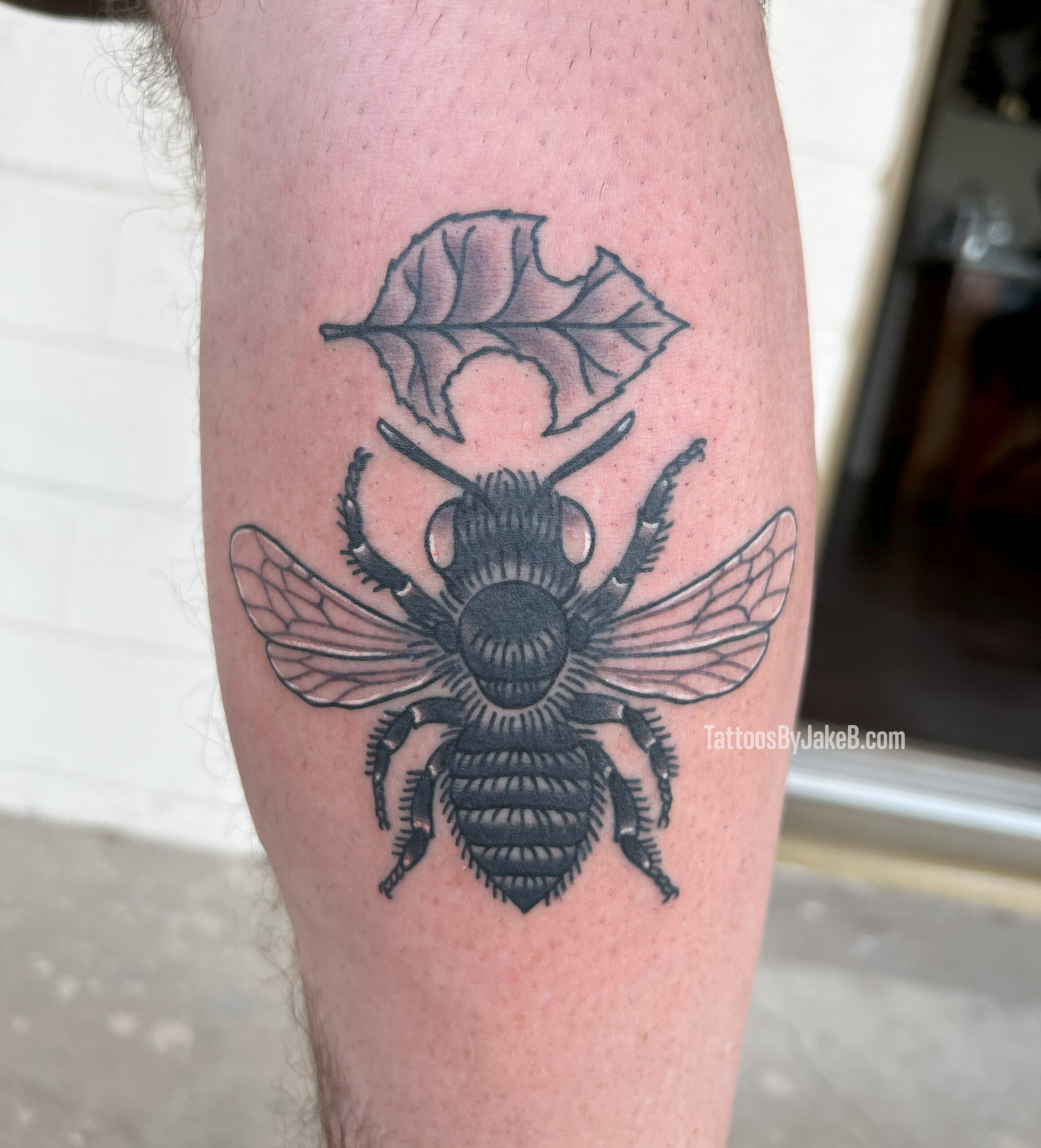 leaf cutter bee tattoo by Jake B