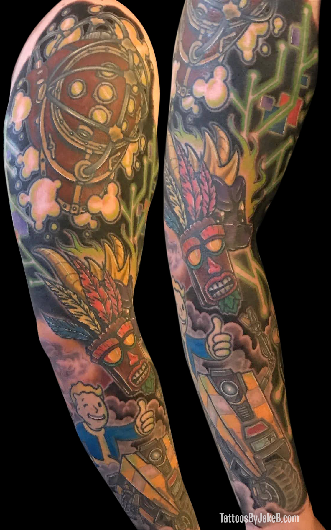 Video game sleeve tattoo by Jake B